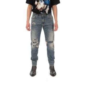 Represent Mens Underwork Denim Light Indigo Distressed Skinny Jeans 34